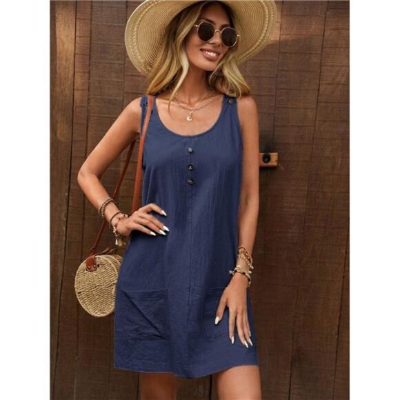 Decor Button Mini Tank Dress with Pockets - Picture 4 of 15